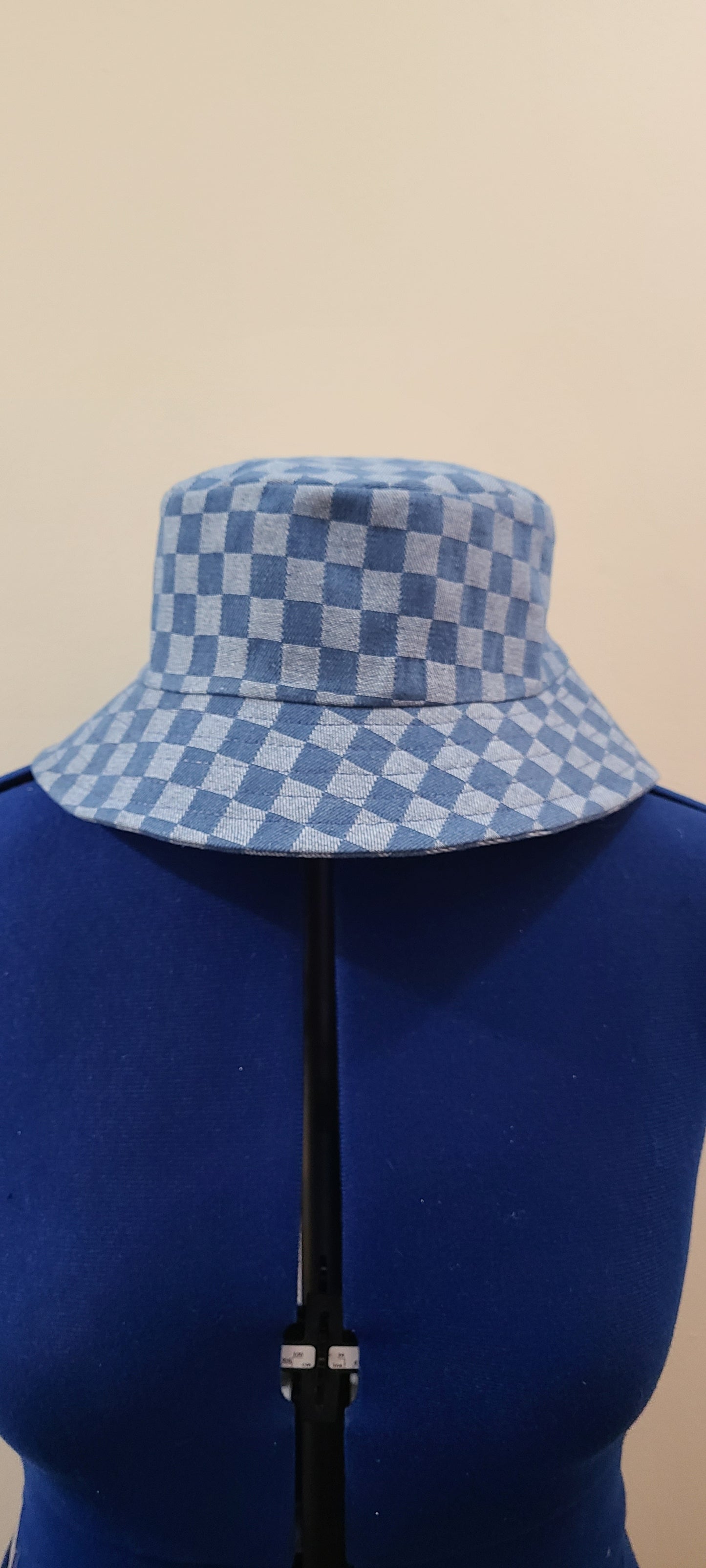 Checkered Denim Bucket Hat