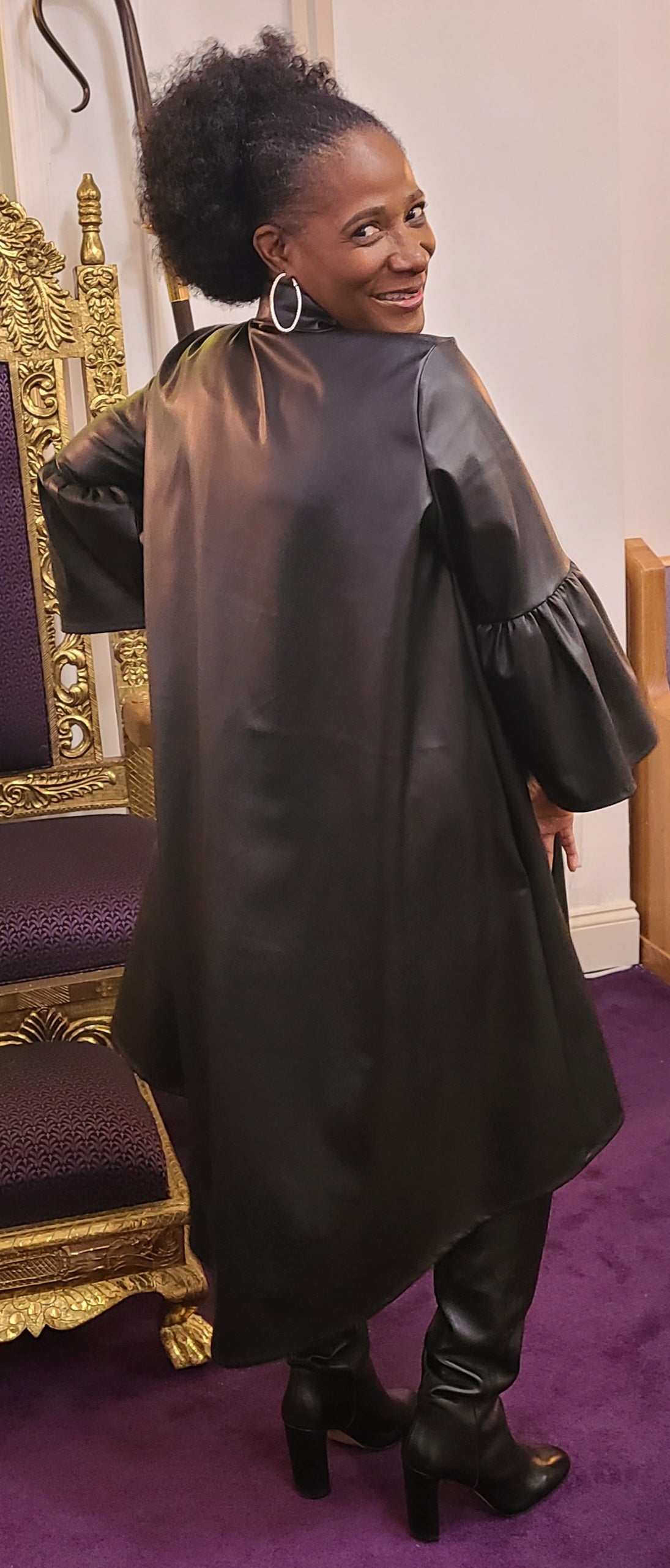 Faux leather shirt dress