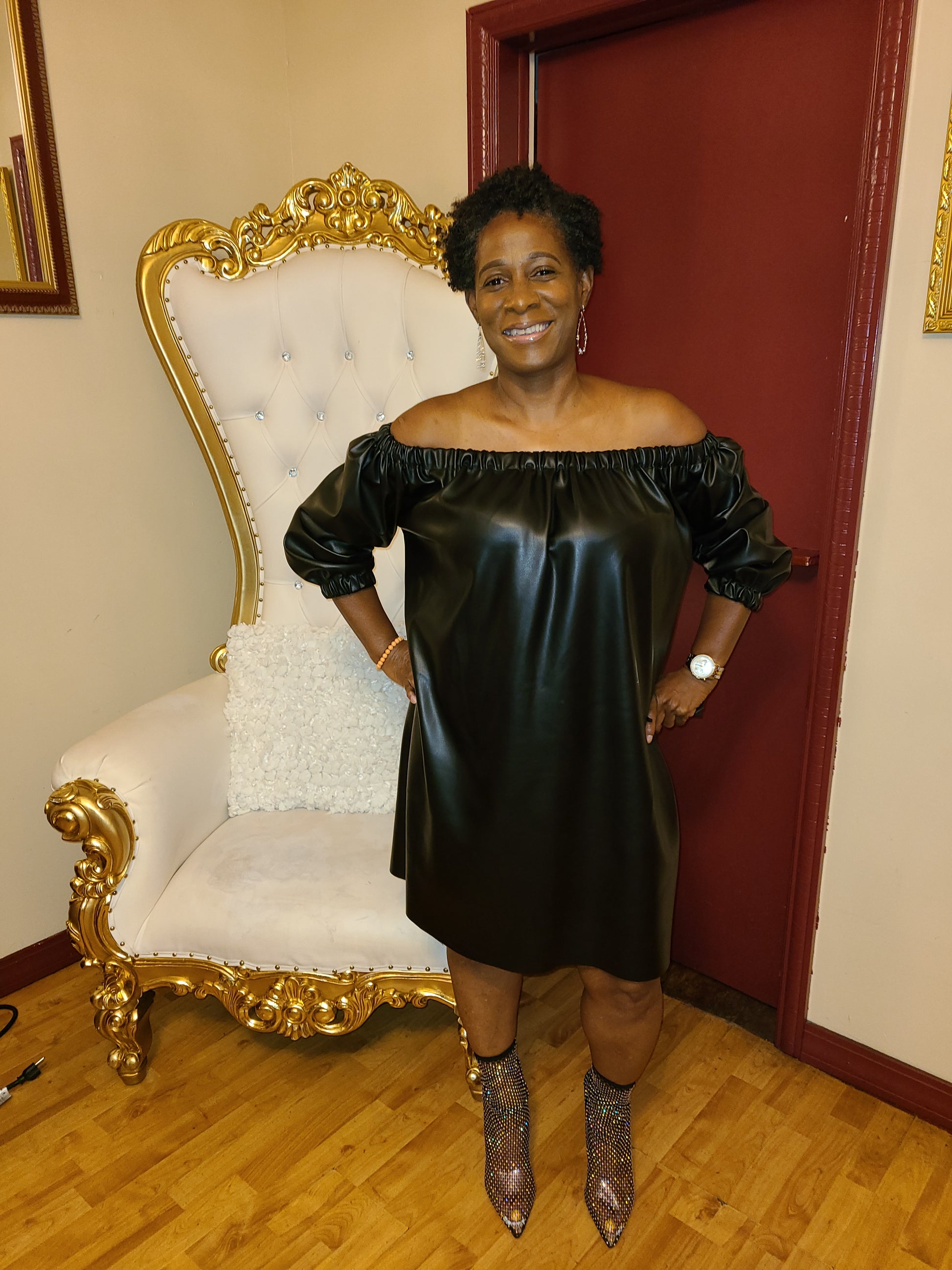 Off shoulder faux leather dress Off shoulder faux leather dress