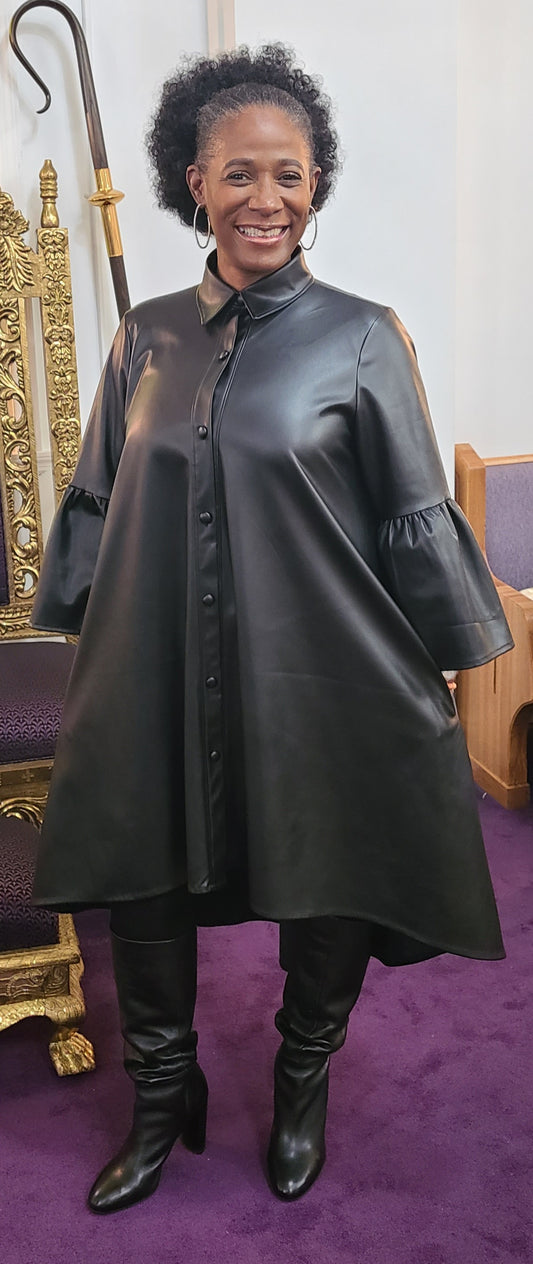 Faux leather shirt dress